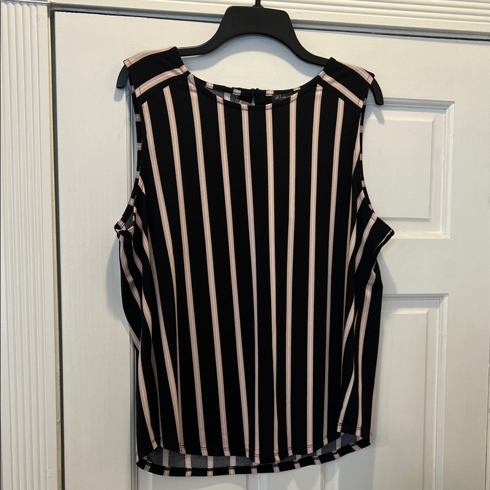 Adrianna Papell Black and Cream Striped Blouse